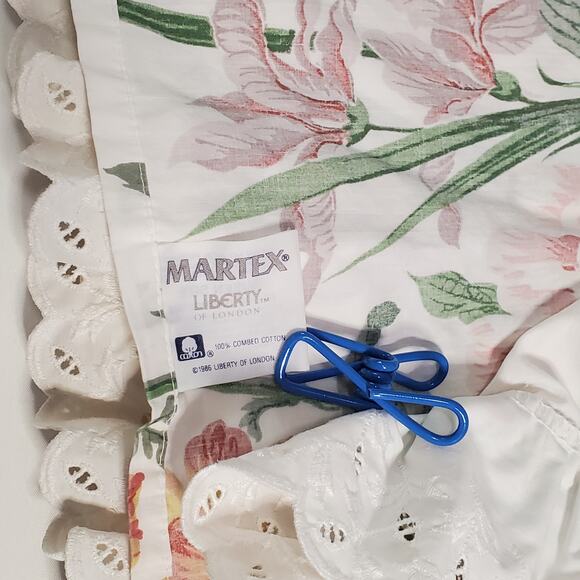 Vintage Martex Liberty Of London Queen Flat Sheet Ruffle Percale - Picture 8 of 13
